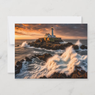 Lighthouse in Rough Seas Postcard