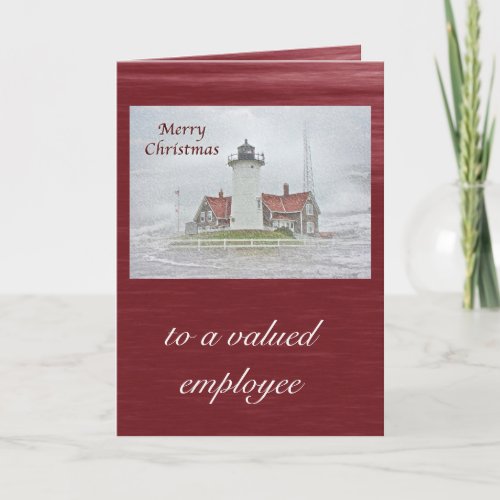 Lighthouse in Snow Merry Christmas Holiday Card