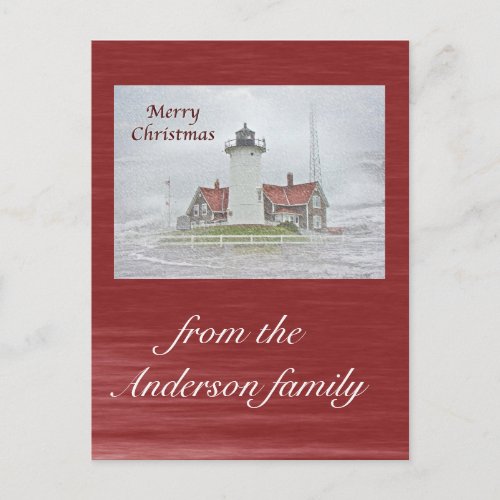 Lighthouse in Snow Merry Christmas Holiday Postcard