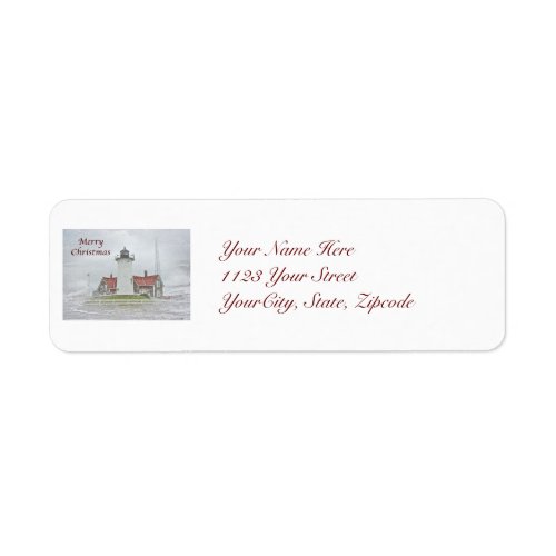 Lighthouse in Snow Merry Christmas Label