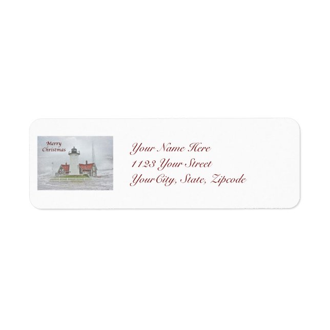 Lighthouse in Snow Merry Christmas Label (Front)