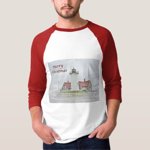 Lighthouse in Snow Merry Christmas T_Shirt