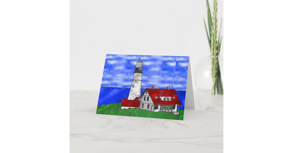 Lighthouse In Stained Glass Thank You Card | Zazzle