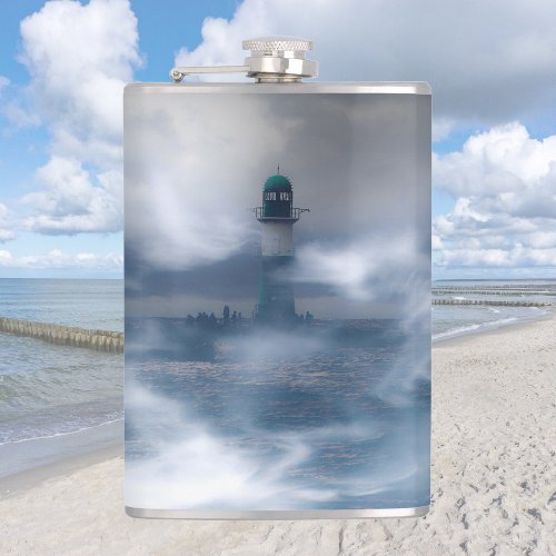 Lighthouse in the storm _ Baltic Sea  Flask