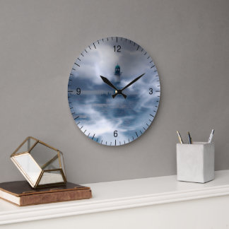 Lighthouse in the storm - Baltic Sea Large Clock