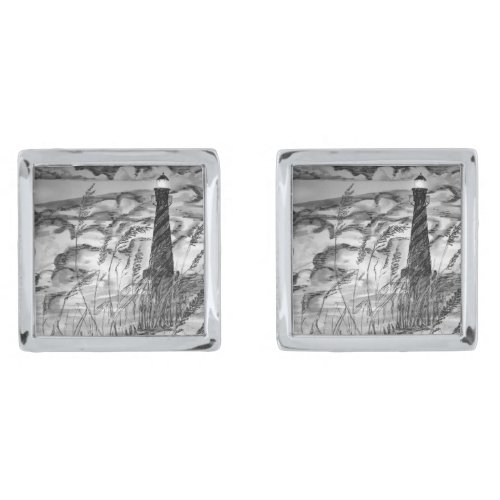 Lighthouse In The Storm Silver Cufflinks