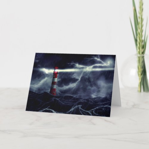 Lighthouse in the stormy sea digital illustration card