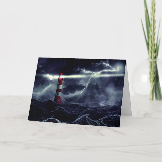 Lighthouse in the stormy sea digital illustration card (Front)