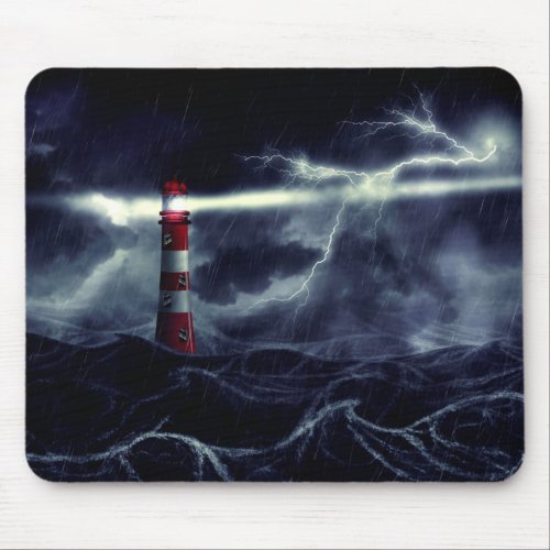 Lighthouse in the stormy sea digital illustration mouse pad