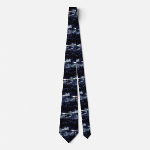 Lighthouse in the stormy sea digital illustration neck tie