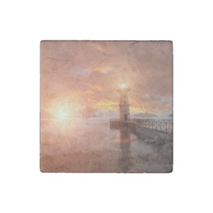 Lighthouse in the Sunset Stone Magnet