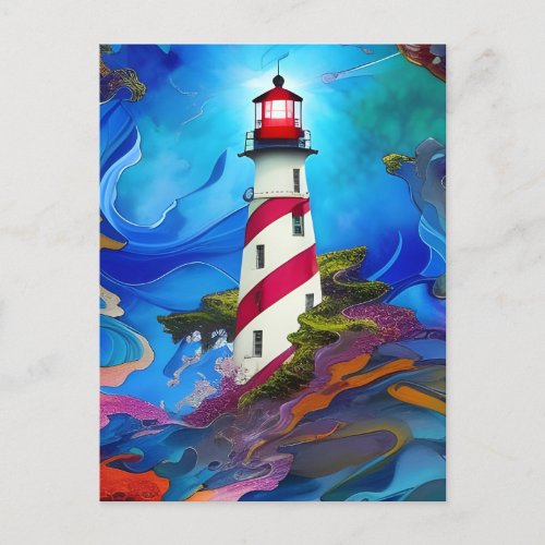 Lighthouse ina Storm Postcard