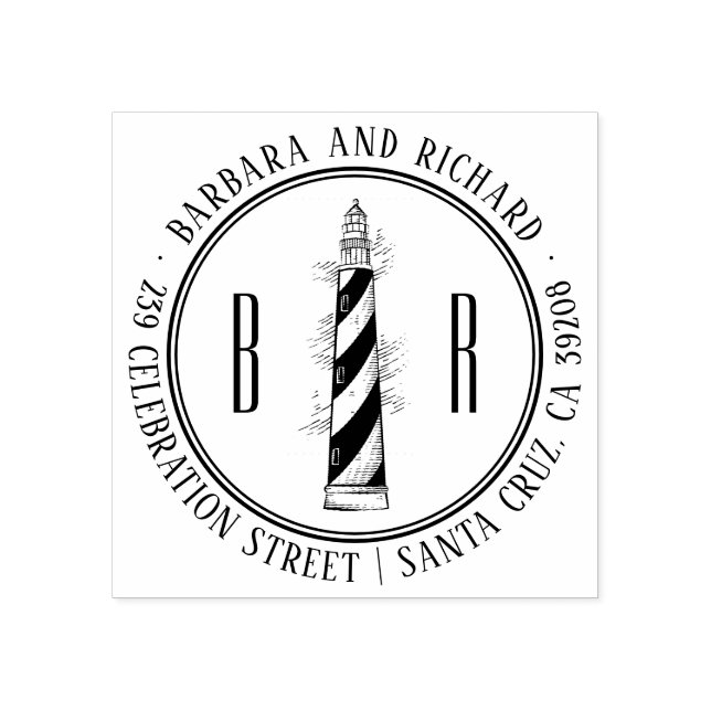 Lighthouse | Initials Round Names & Return Address Rubber Stamp (Imprint)
