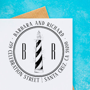 Lighthouse Initials Round Names & Return Address Self-inking Stamp