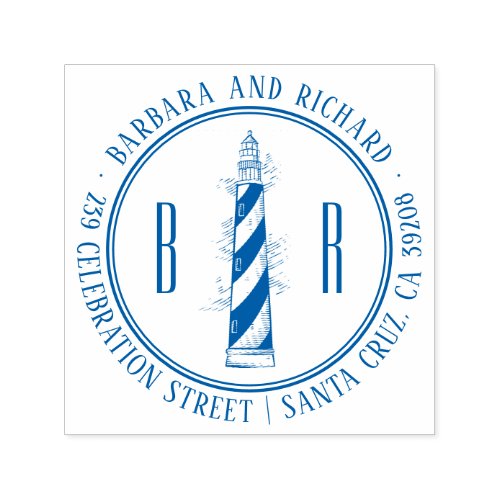 Lighthouse  Initials Round Names  Return Address Self_inking Stamp