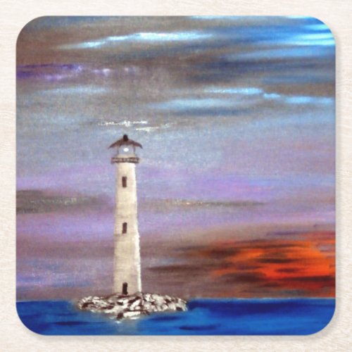 Lighthouse Island Square Paper Coaster