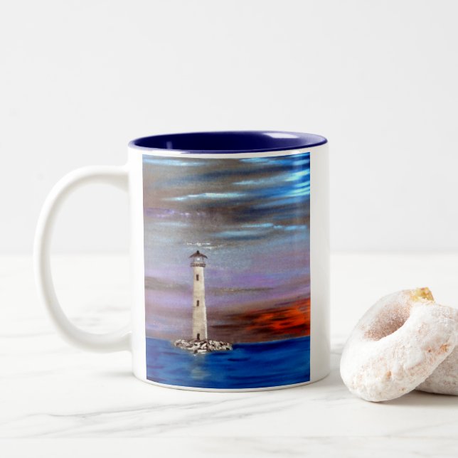 Lighthouse Island Two-Tone Coffee Mug (With Donut)