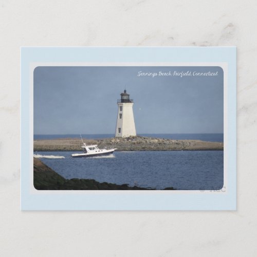 Lighthouse Jennings Beach Fairfield Connecticut Postcard