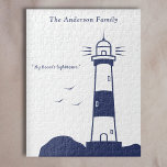 Lighthouse  jigsaw puzzle<br><div class="desc">A puzzle with an illustration of a lighthouse in navy blue tones to have a good time!
It could be an excellent gift for a kid,  a sailor or a lover of oceans and maritime coasts!</div>