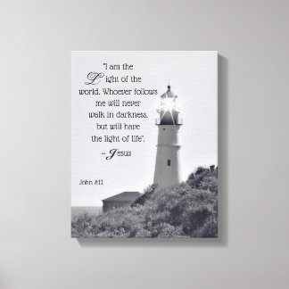 Lighthouse John 8:12 Wrapped Canvas Print