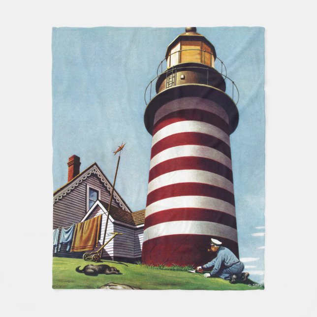 Lighthouse Keeper by Stevan Dohanos Fleece Blanket (Front)