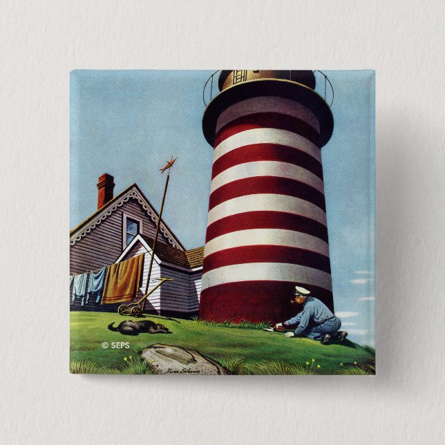 Lighthouse Keeper by Stevan Dohanos Pinback Button (Front)