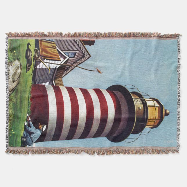 Lighthouse Keeper by Stevan Dohanos Throw Blanket (Front)