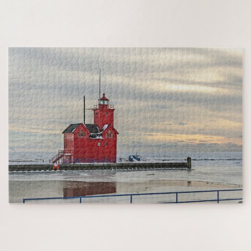 Lighthouse Known as Big Red in Holland Michigan Jigsaw Puzzle
