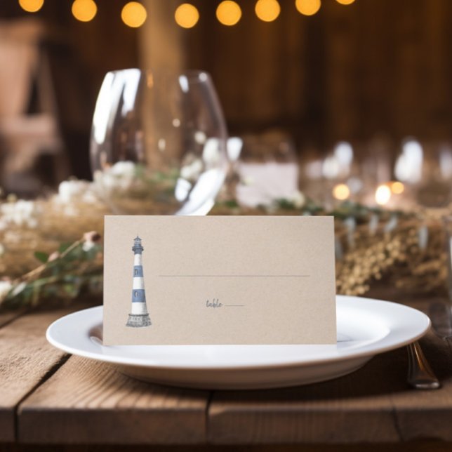 Lighthouse Kraft Wedding Folded Place Card (Creator Uploaded)