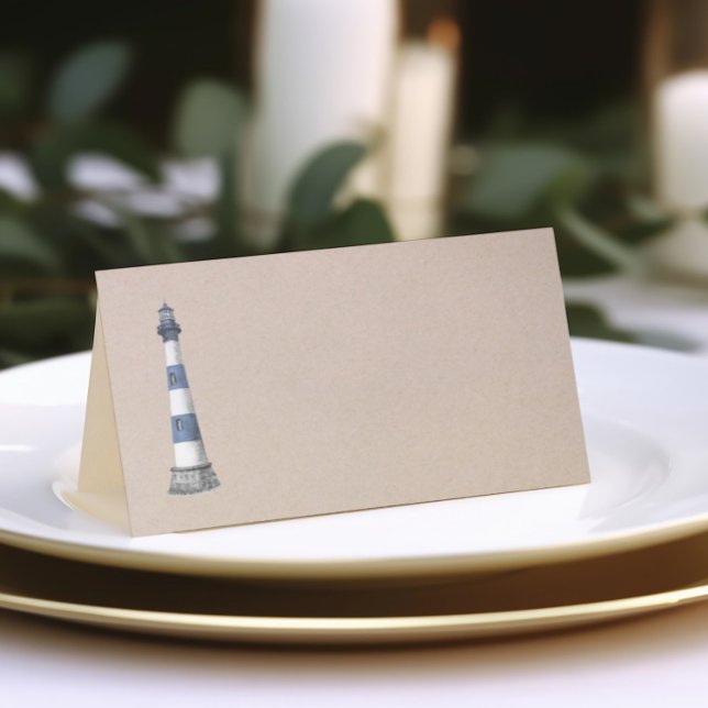 Lighthouse Kraft Wedding Folded Place Card (Creator Uploaded)