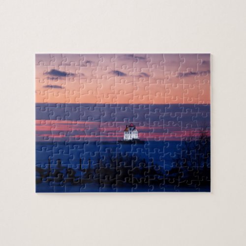 Lighthouse Lake Sunset Jigsaw Puzzle
