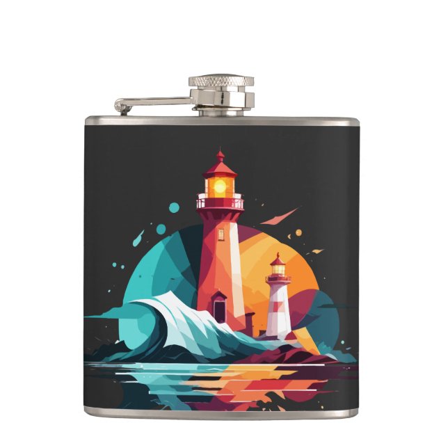 Lighthouse Landscape Calm Tranquil Nature Outdoors Flask (Front)
