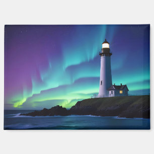 Lighthouse Landscape Coastal Ocean Aurora Night Magnet