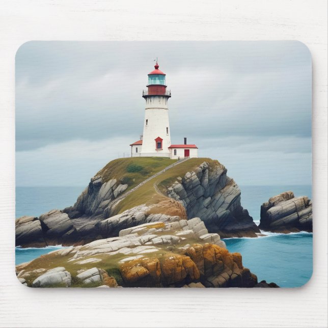 Lighthouse Landscape Coastal Ocean Calm Scenery Mouse Pad (Front)