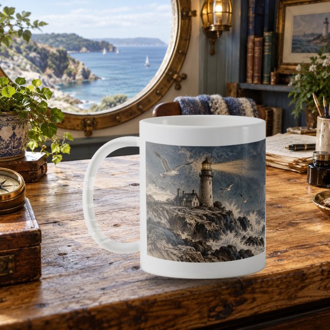 Lighthouse Letters Lighthouse Etching Mug (Lighthouse Letters Lighthouse Etching Mug — refined lighting and contact shadows. Digital lifestyle preview.)