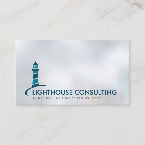 Lighthouse logo _ shades of blue on pearl business card