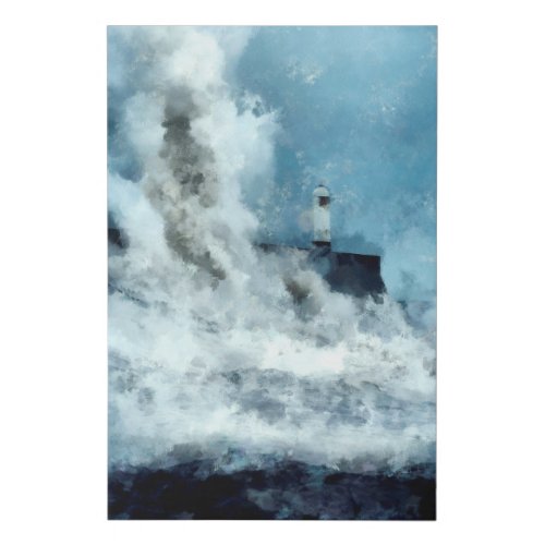 Lighthouse lost in a raging sea Abstract Landscape Faux Canvas Print