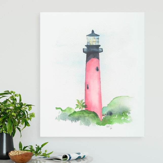 Lighthouse Metal Wall Art Beach Decor (Custom-made artwork Jupiter lighthouse watercolor art by Victoria Grigaliunas of Do Tell A Belle)