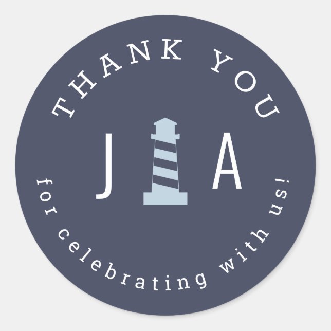 Lighthouse Monogram Thank You Wedding Classic Round Sticker (Front)