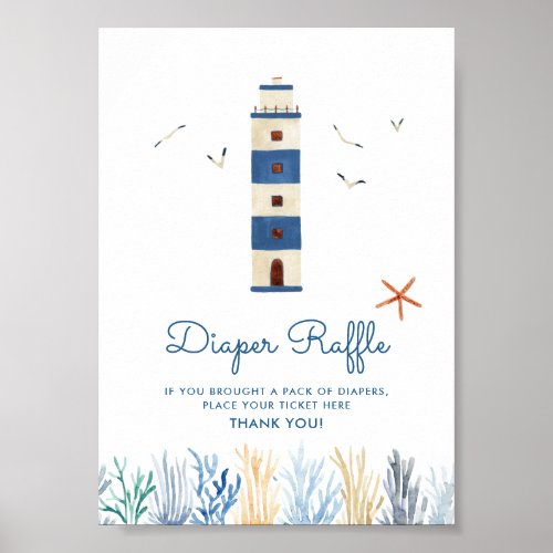 Lighthouse Nautical Baby Shower Diaper Raffle Sign