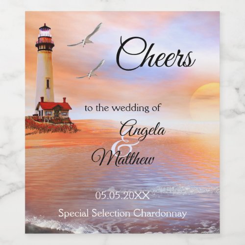 Lighthouse Nautical Beach Wedding Wine Label
