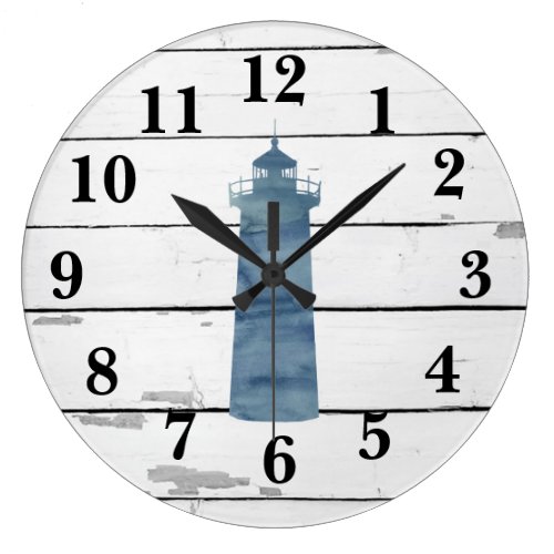 Lighthouse Nautical Blue Shiplap Rustic Decor Large Clock
