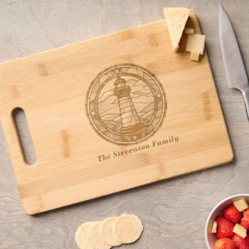 Lighthouse Nautical Maritime Cottage Family Name Cutting Board by TheShirtBox at Zazzle