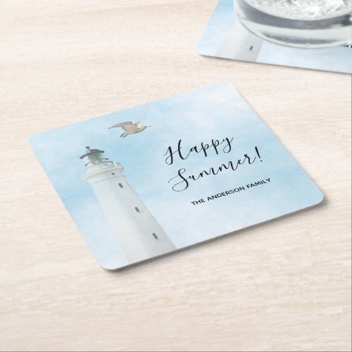 Lighthouse nautical ocean sea square paper coaster