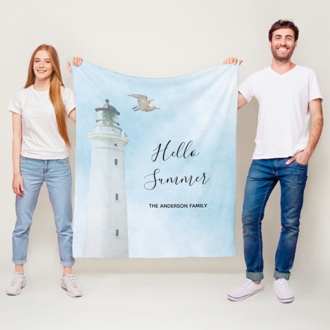 Lighthouse nautical ocean sea summer fleece blanket (In Situ)