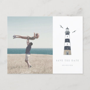 Lighthouse nautical photo save the date postcard