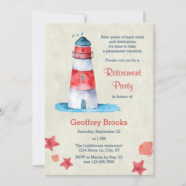 Lighthouse Nautical Retirement Party Invitation (Front)