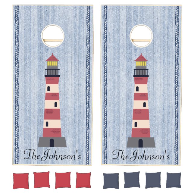 Lighthouse Nautical Rope Personalized Cornhole Set (Set)