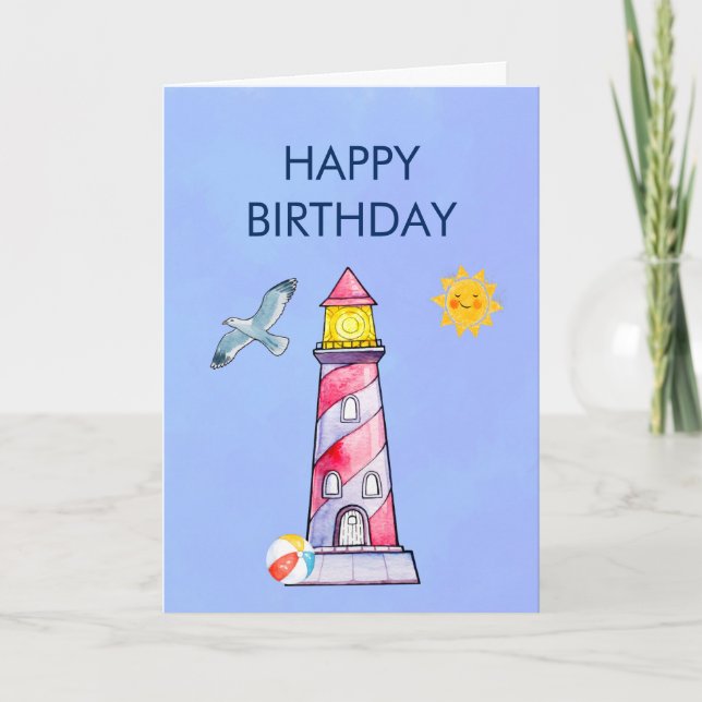 Lighthouse Nautical Theme Birthday Card (Front)