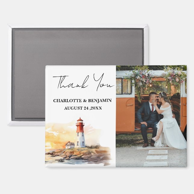 Lighthouse Nautical Theme Wedding Thank You Magnet (Front/Back)